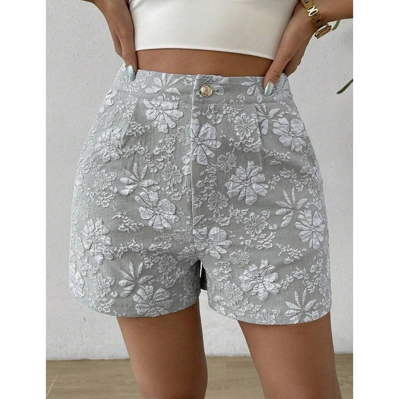 Isabelle | Short taille haute en jacquard floral