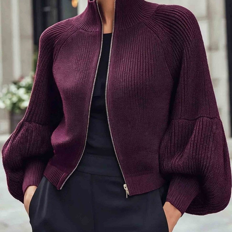 Gwyneth | Cropped Zip-Up Knit Cardigan