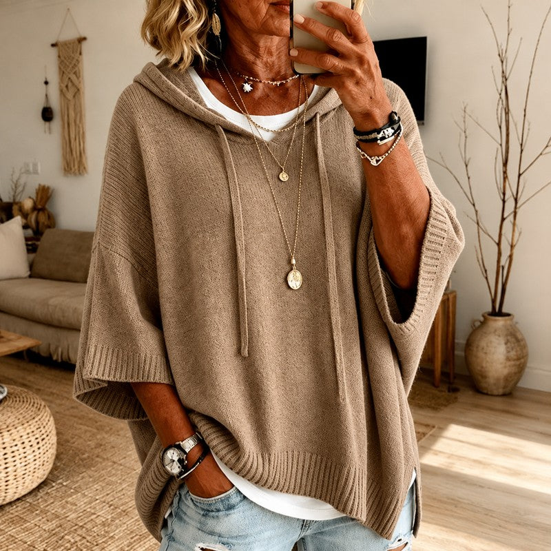Louise | Flowing Hooded Poncho Sweater