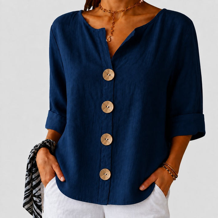 Amira | V-Notch Collar Button-Down Blouse