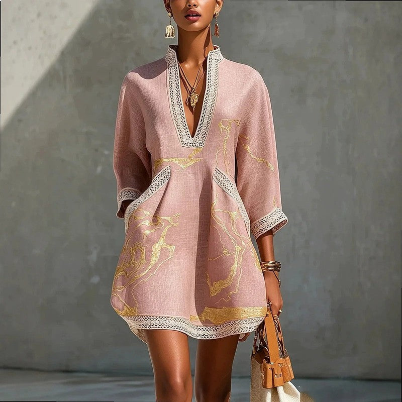 Elodie | V-Neck -Trim Mini Dress