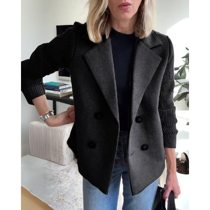 Sophia | Double-Breasted Knit-Sleeve Blazer