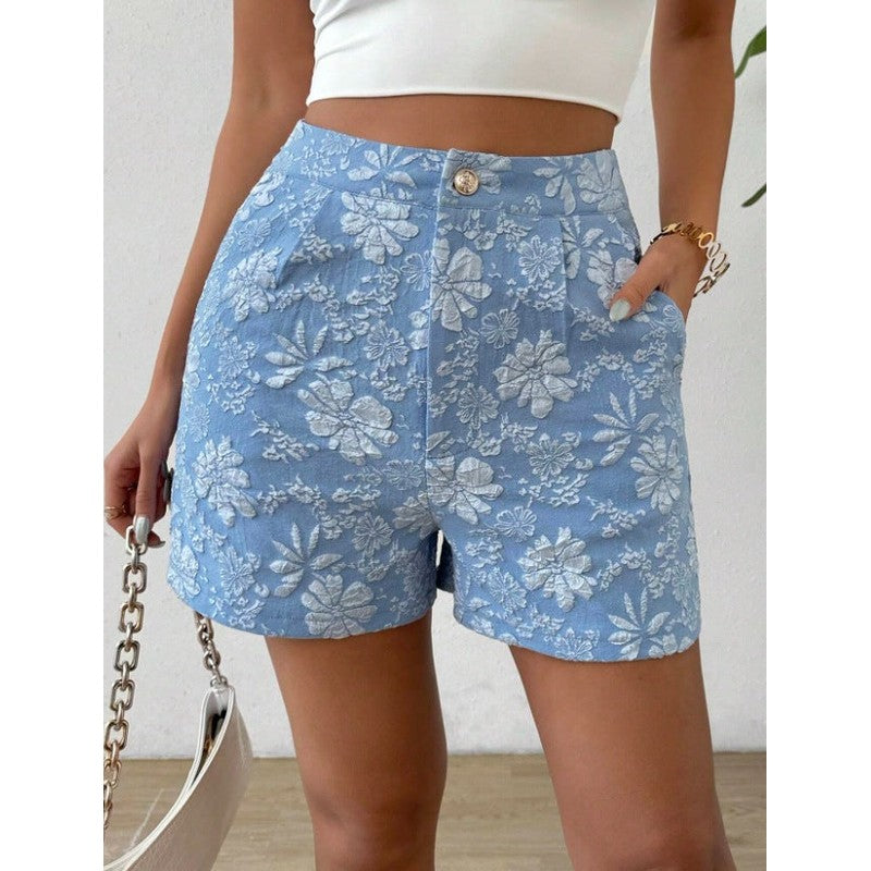 Isabelle | Short taille haute en jacquard floral