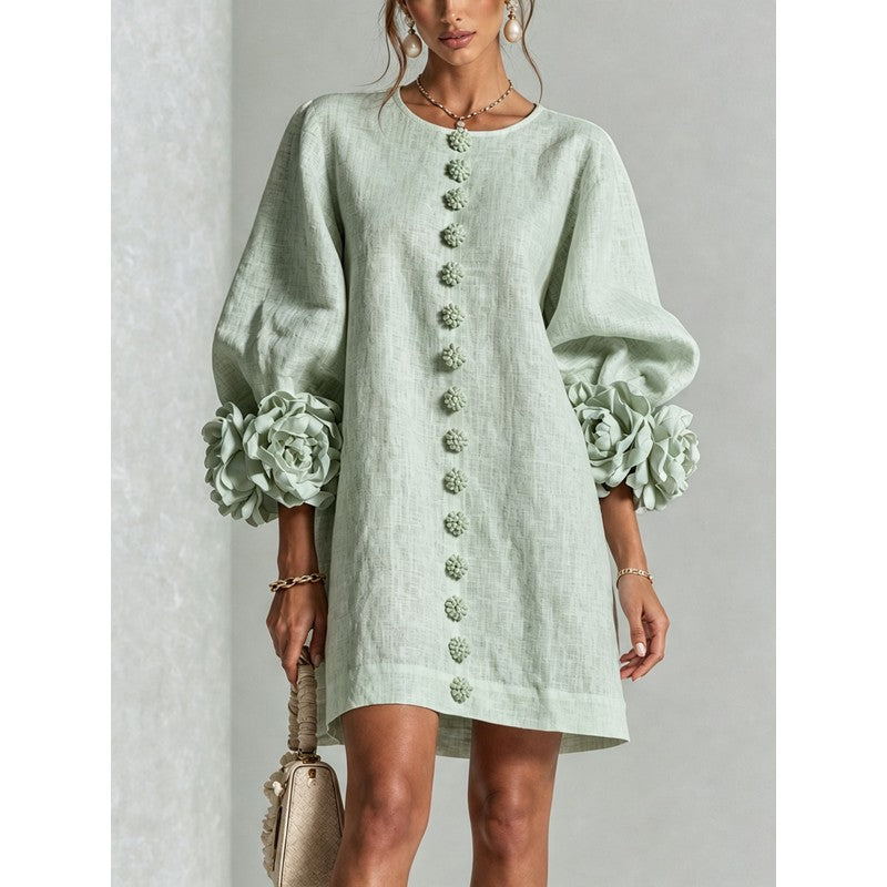Anita | Floral Appliqué Cuffs and Button Front