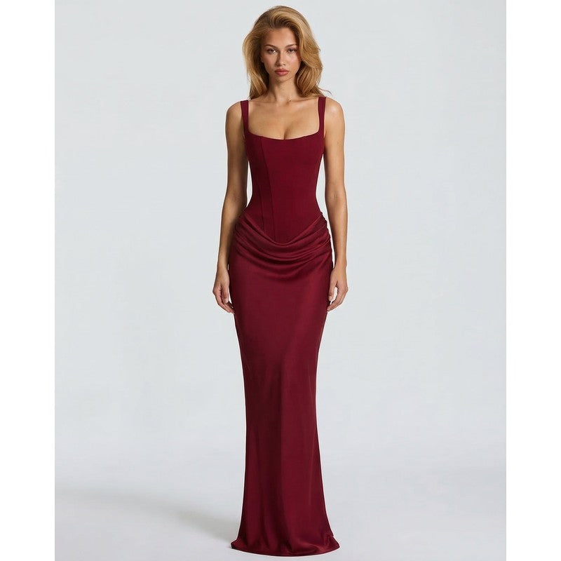 Olivia | Robe longue drapée à corsage corset