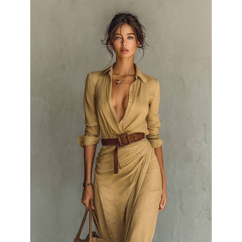 Victoria | Button-Front Lapel Maxi Dress
