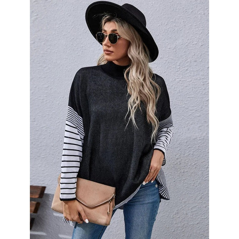 Thea | Striped Mock Neck Knit Top