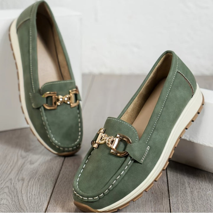 Lillian | Slip-On Loafers with Gold Buckle Detail