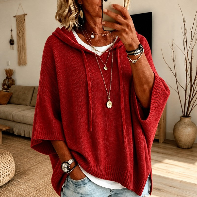 Clara | Hooded Batwing Poncho Sweater
