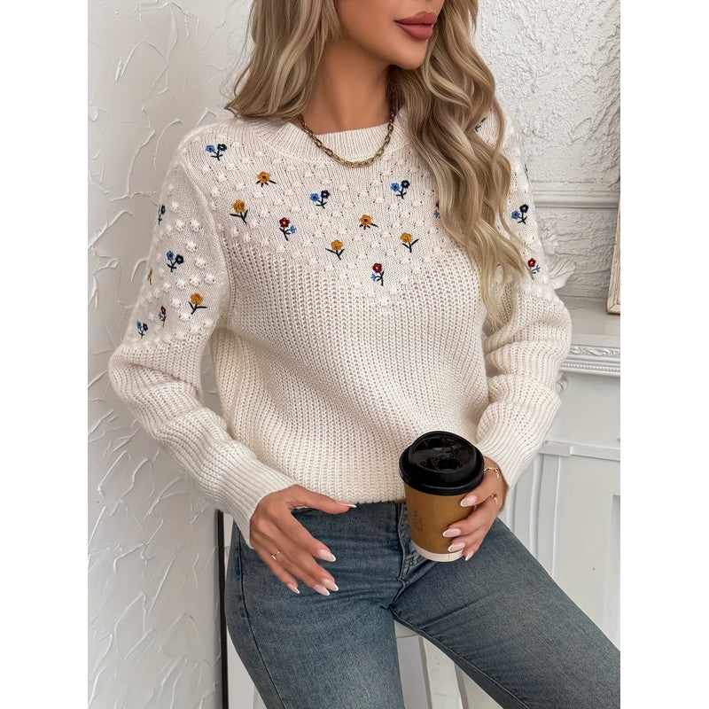 Wren | Floral Embroidered Crewneck Sweater