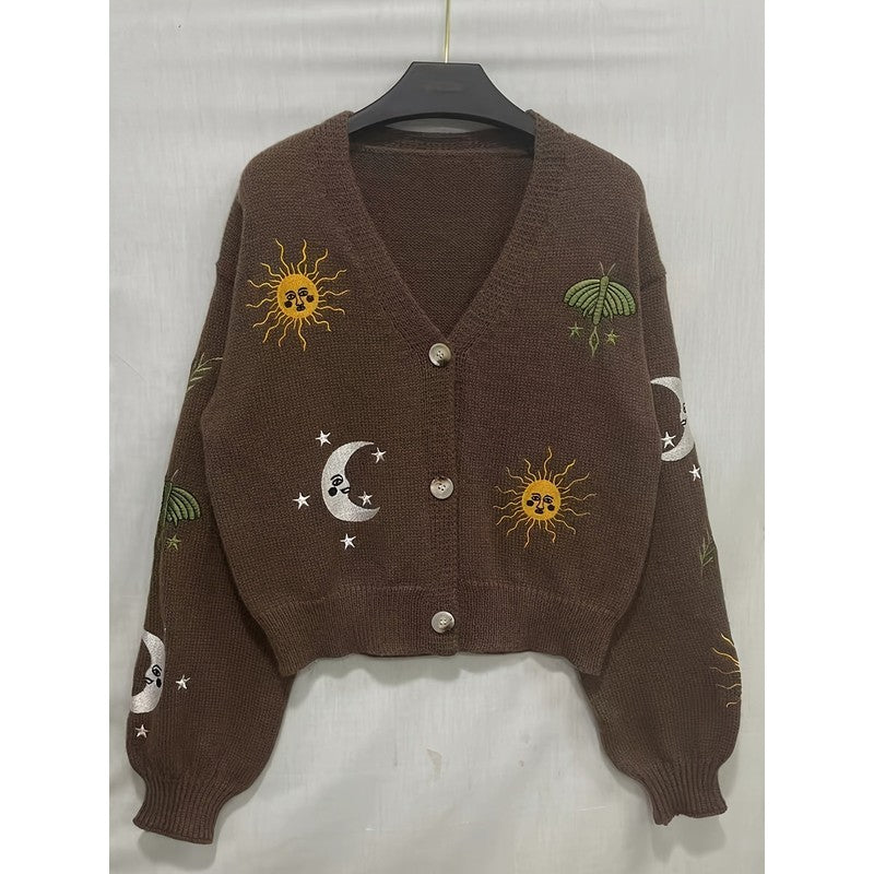 Marisol | Celestial Embroidered Cropped Cardigan
