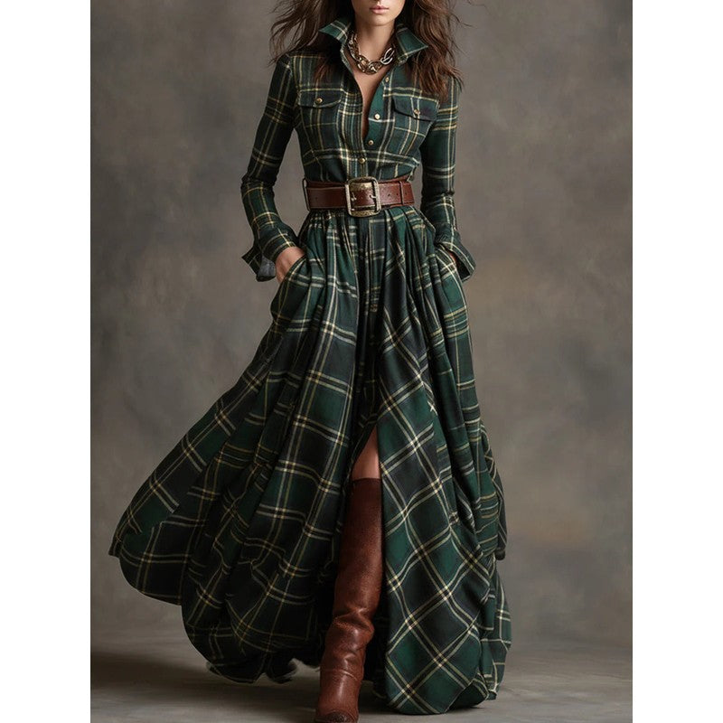 Beatriz | Plaid Belted Maxi Dress