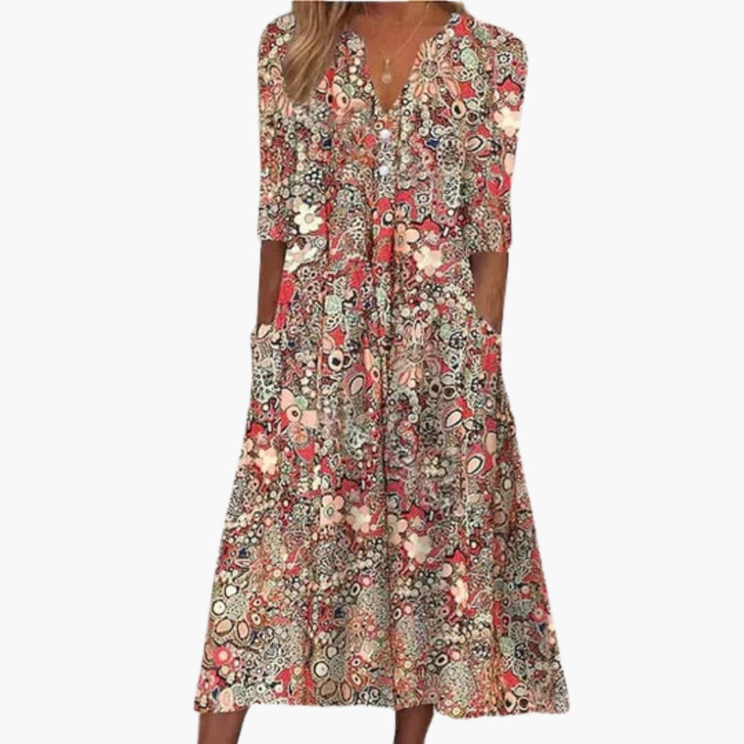 Megan | Midi-jurk voor dames met soepel vallende boho-pasvorm