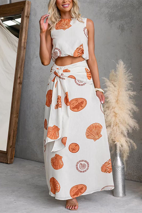 Larkin | Completo crop top stampato e gonna lunga
