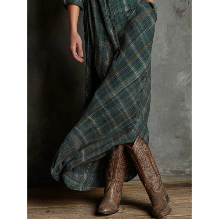 Valentina | Collared Plaid Maxi Dress