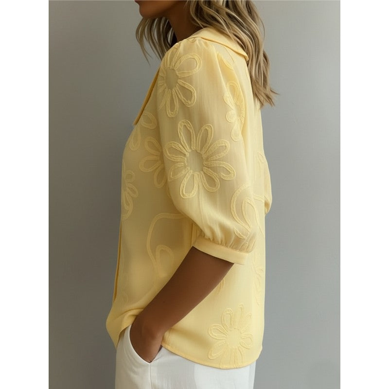 Alyssa | Floral Embroidered Button-Down Blouse