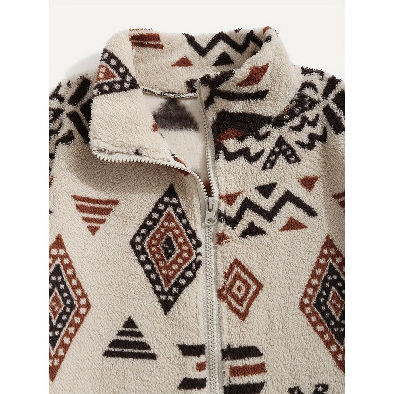 Carmen | Geometric Pattern Zip-Up Jacket