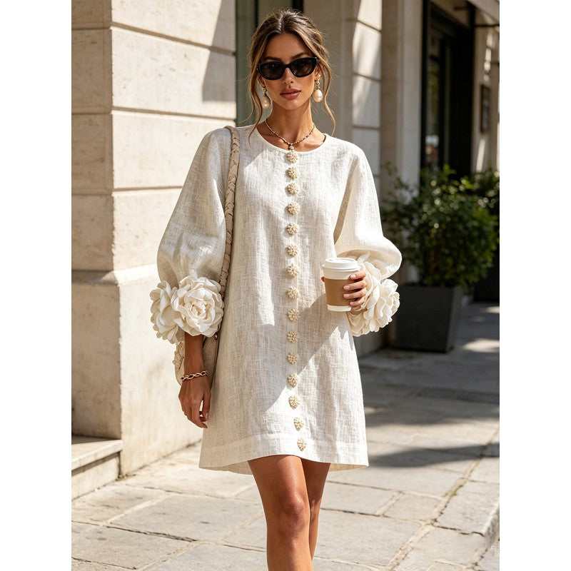 Anita | Floral Appliqué Cuffs and Button Front