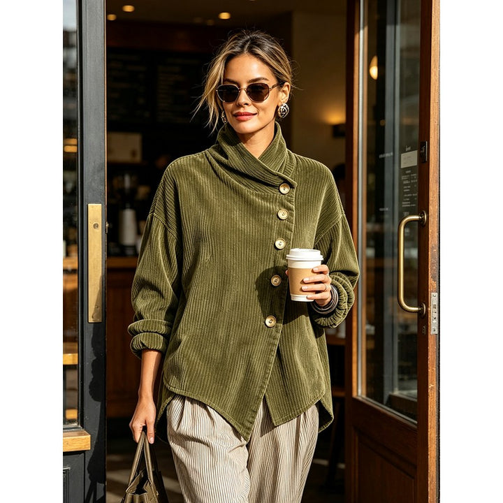 Women Top | Asymmetric Button Turtleneck