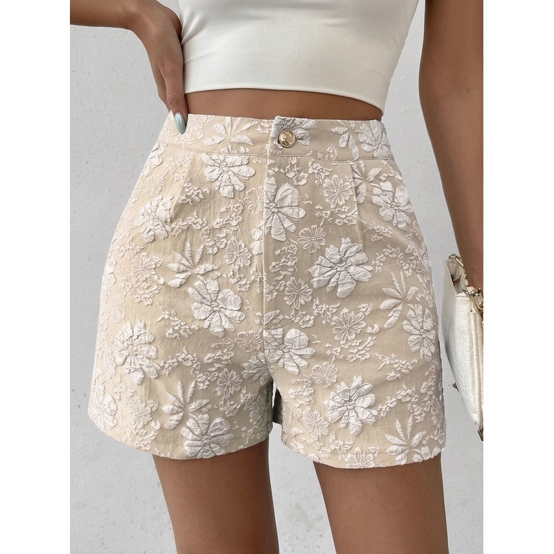 Isabelle | Short taille haute en jacquard floral