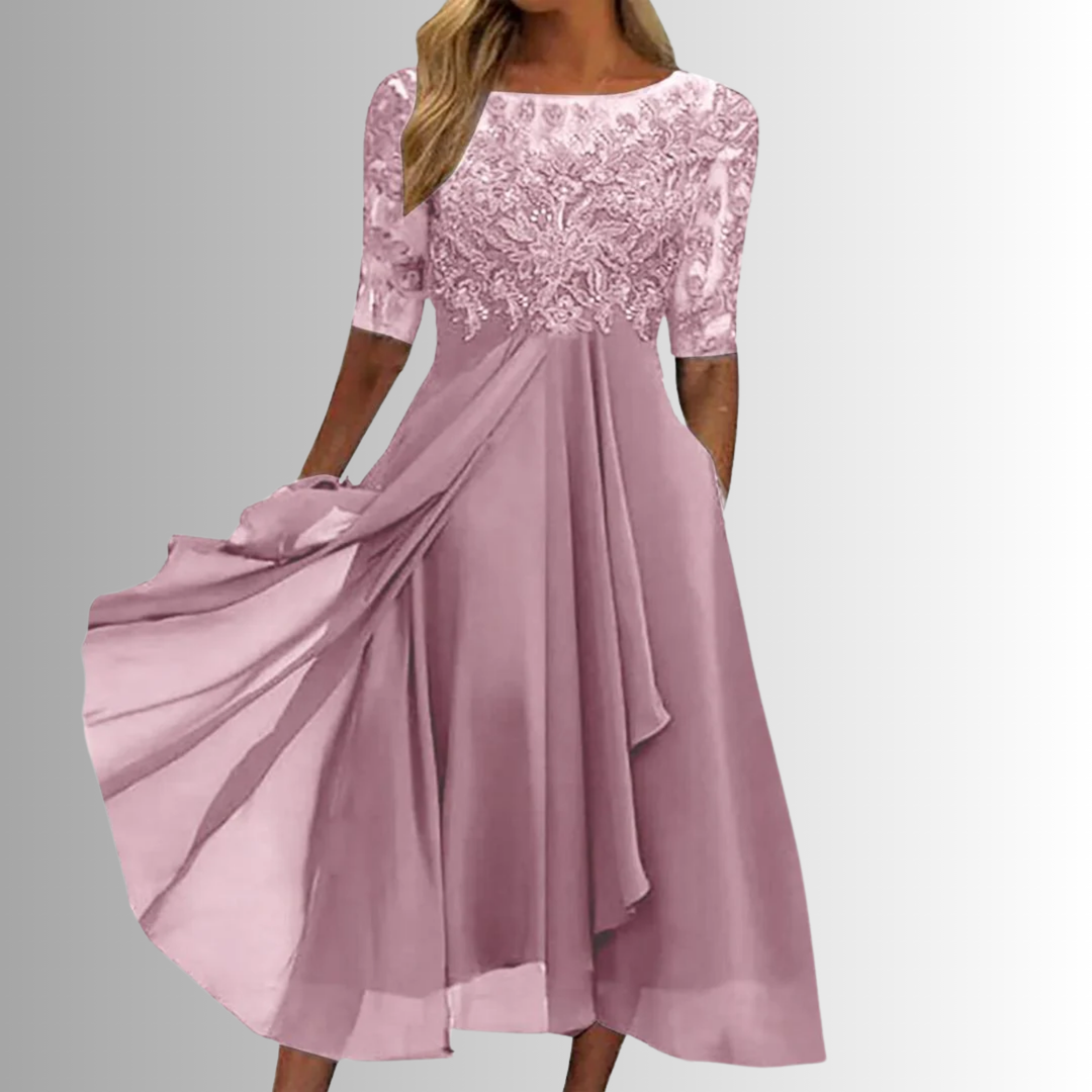 Kira | Midi-jurk van chiffon met kanten lijfje