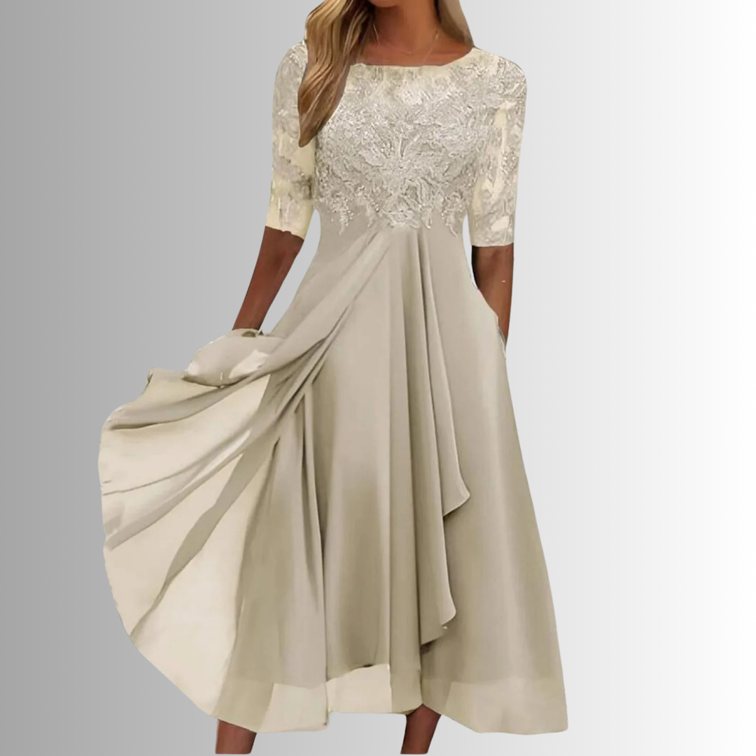 Kira | Midi-jurk van chiffon met kanten lijfje