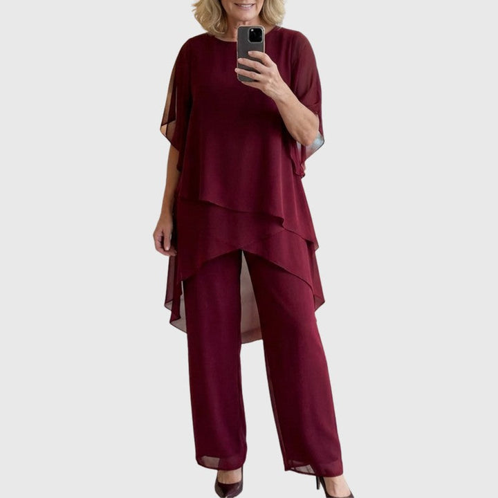 Chiara | Completo con top drappeggiato e pantaloni palazzo