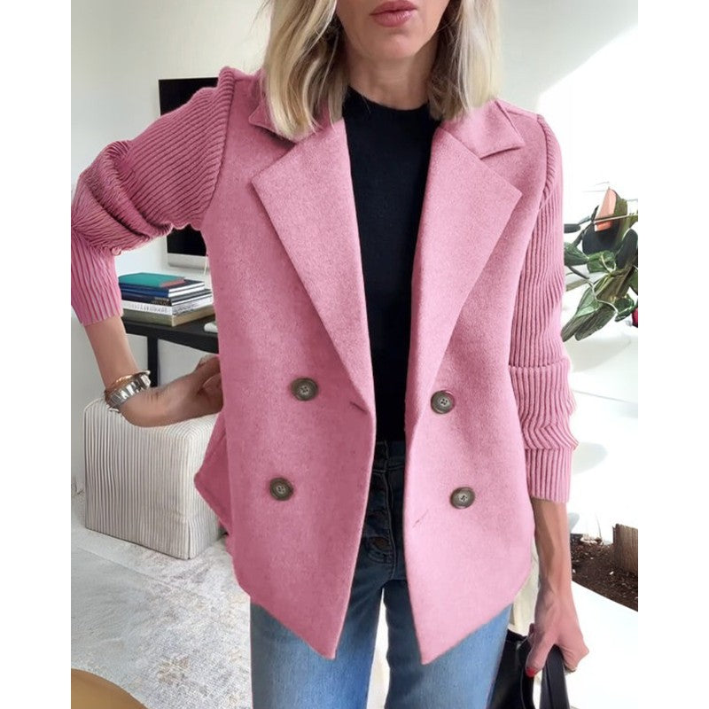 Sophia | Double-Breasted Knit-Sleeve Blazer