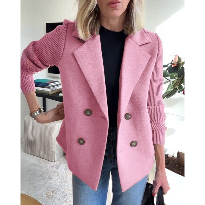 Sophia | Double-Breasted Knit-Sleeve Blazer