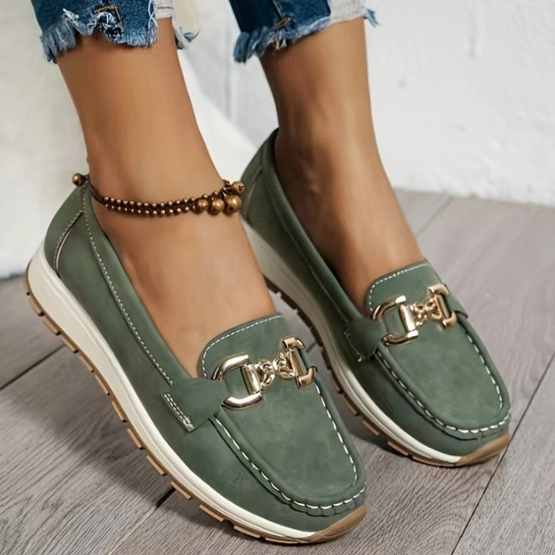 Lillian | Slip-On Loafers with Gold Buckle Detail