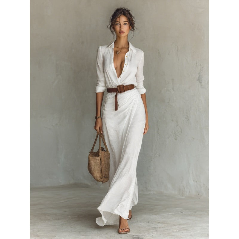 Victoria | Button-Front Lapel Maxi Dress