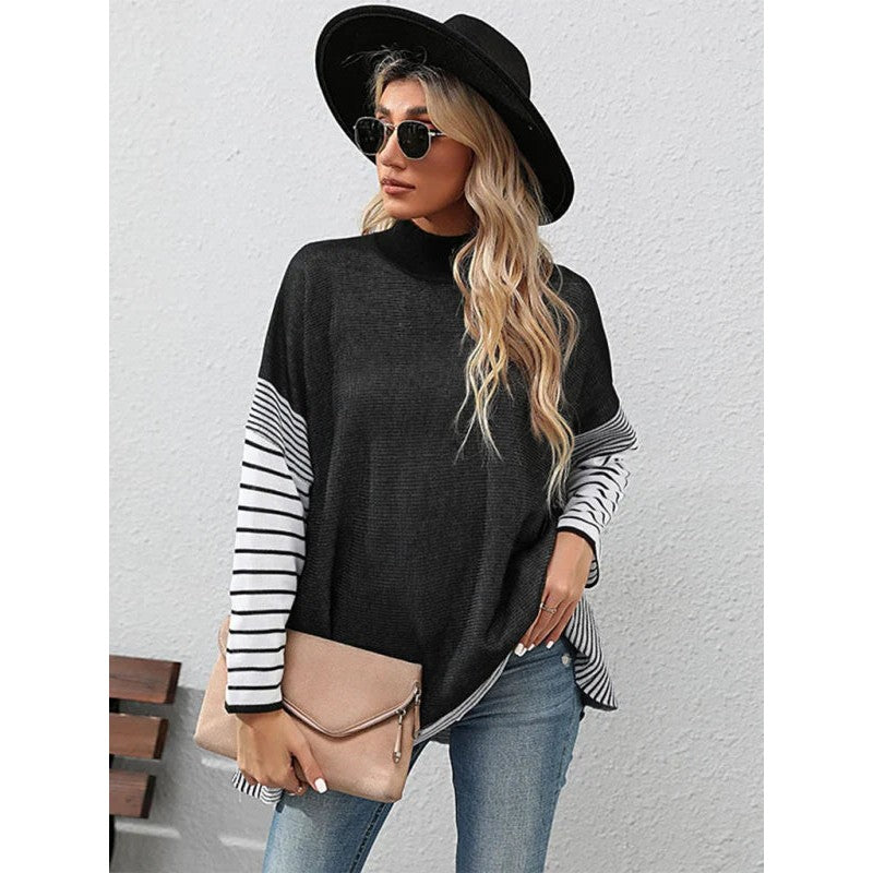 Thea | Striped Mock Neck Knit Top