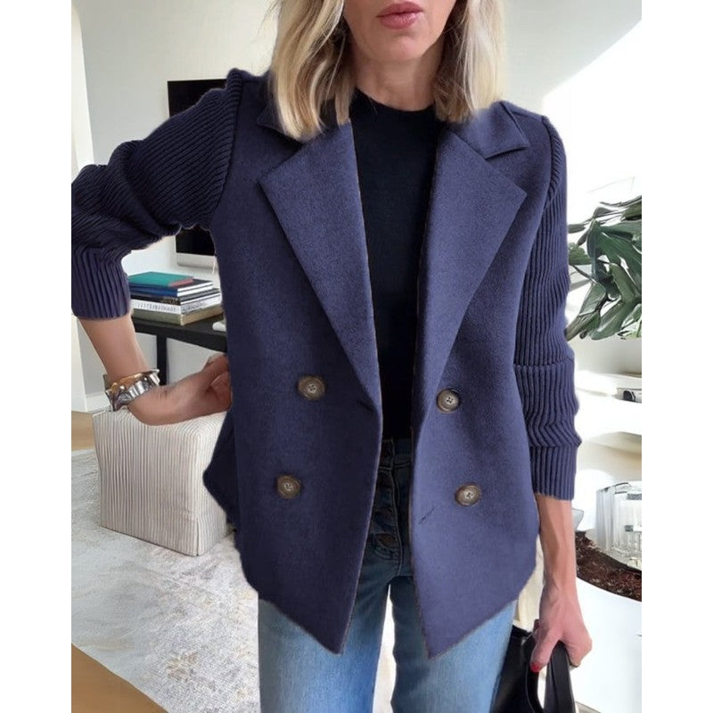 Sophia | Double-Breasted Knit-Sleeve Blazer