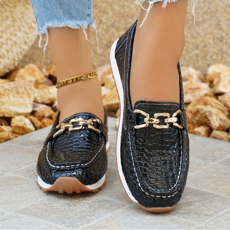 Rosalind | Embossed Moc-Toe Flat Wedge Loafers