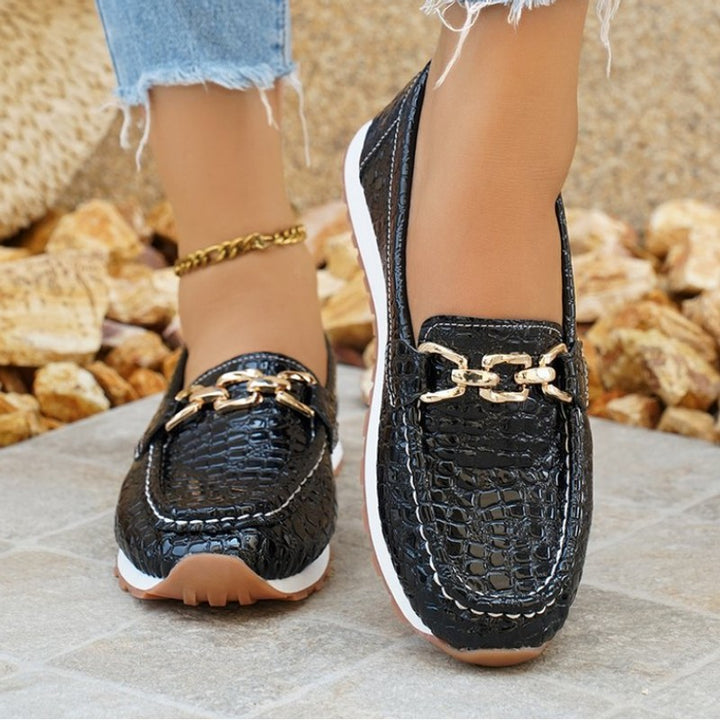 Rosalind | Embossed Moc-Toe Flat Wedge Loafers