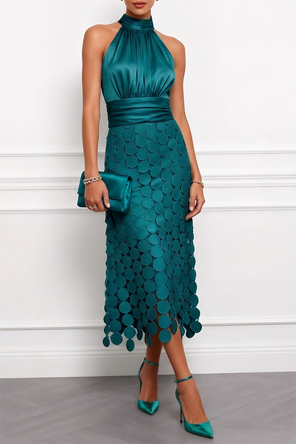 Landry | Vestido midi texturizado com decote halter