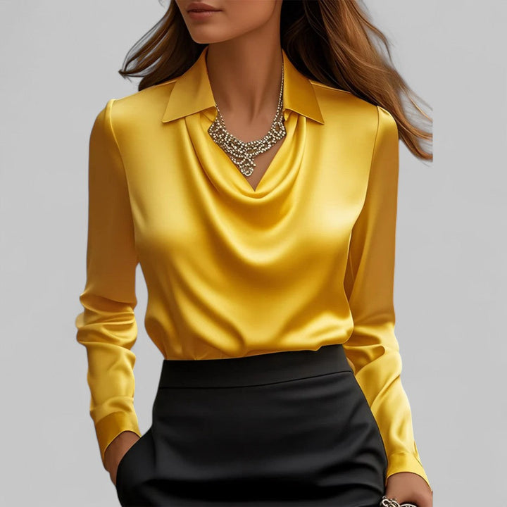 Serena | Women’s Draped Long Sleeve Satin Blouse