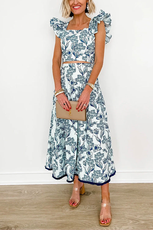 Juniper | Women's Printed Ruffle Sleeve Midi Dress