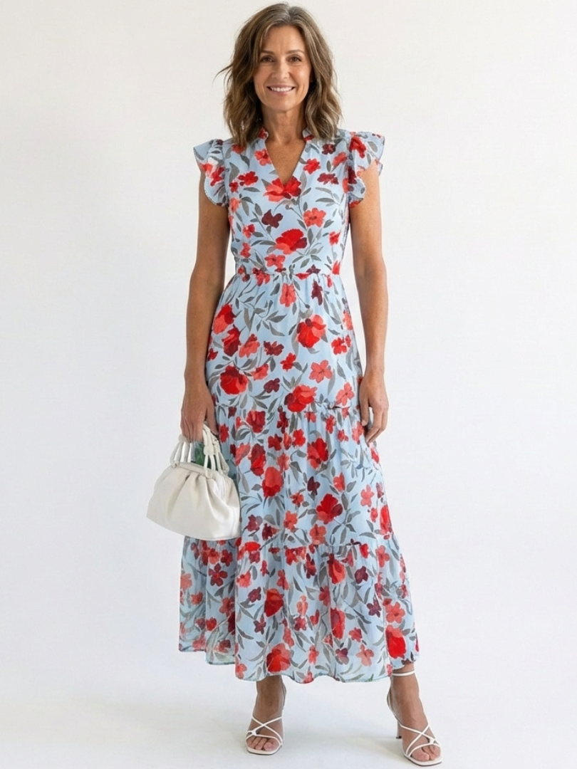 Wren | Lange damesjurk met bloemenprint en lagen