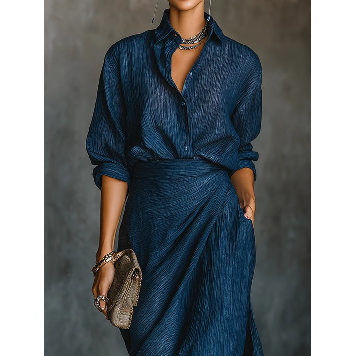 Cielo | Button-Front Shirt & Wrap Maxi Skirt Set