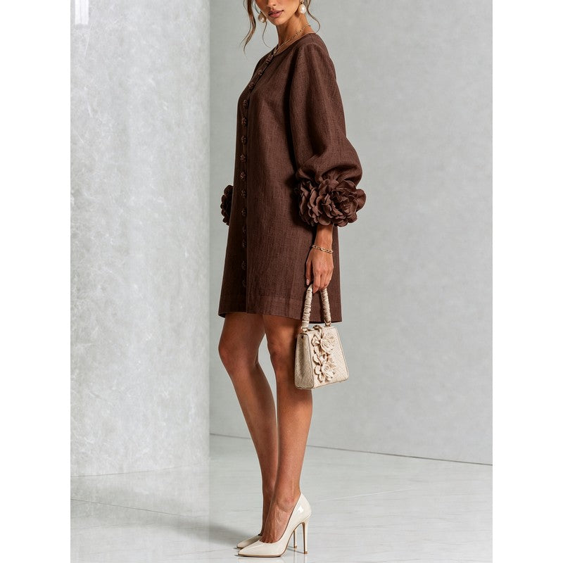 Anita | Floral Appliqué Cuffs and Button Front