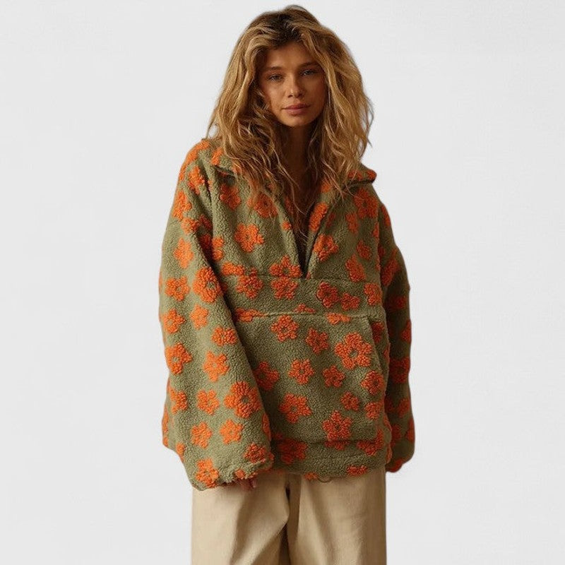 Delysanne | Maglione floreale audace con mezza zip