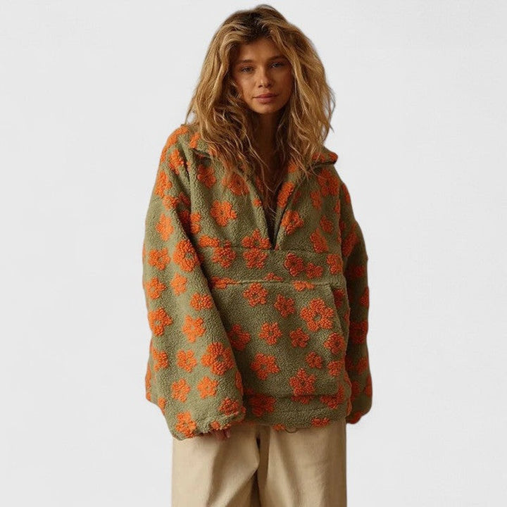 Delysanne | Maglione floreale audace con mezza zip