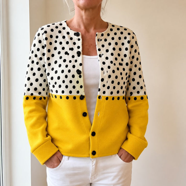 Women Cardigan | Two-Tone Polka-Dot Button-Front