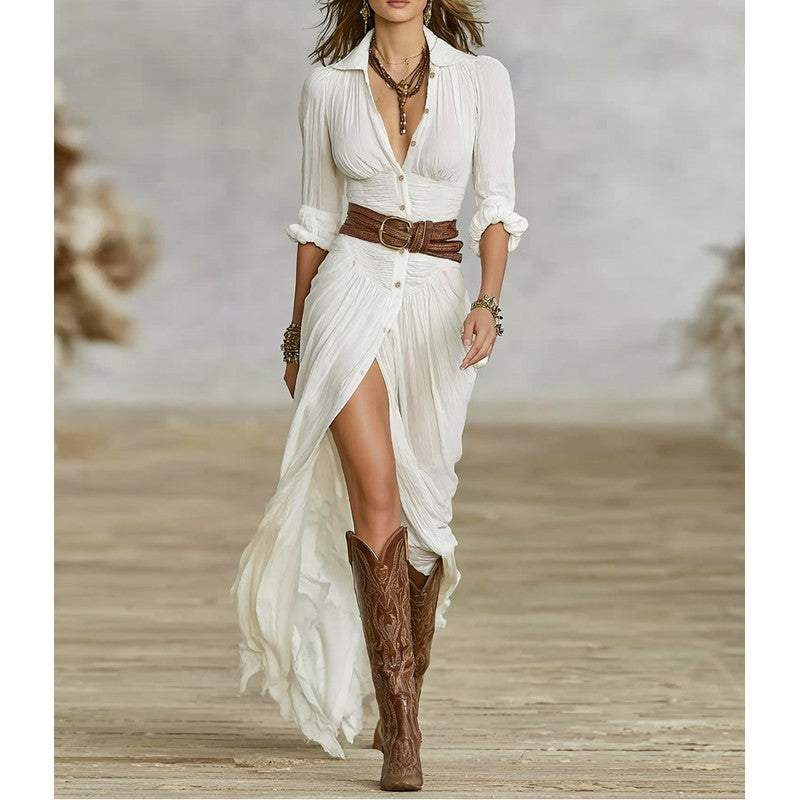Aurora | Pleated Button-Front Maxi Dress