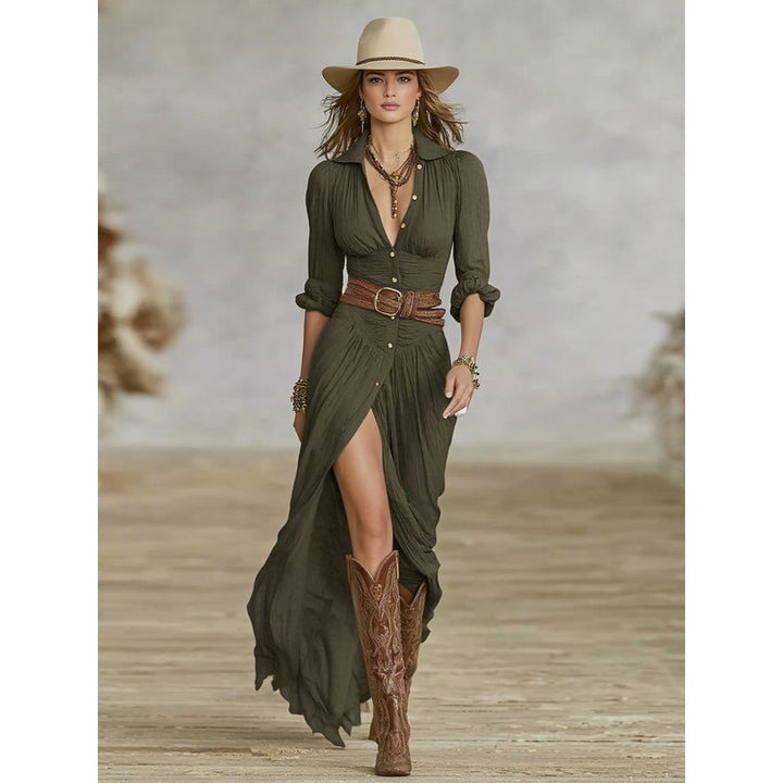 Aurora | Pleated Button-Front Maxi Dress