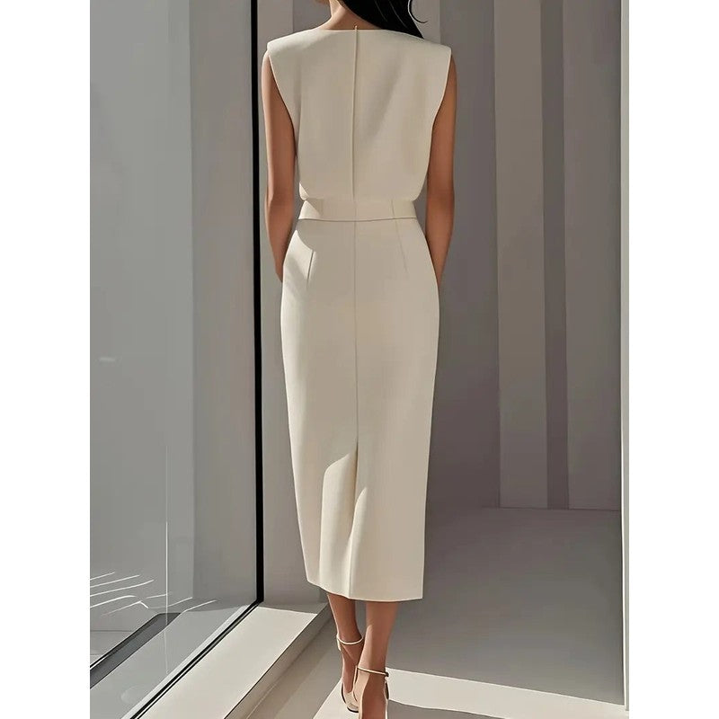 Dalia | Structured Shoulder Midi Dress