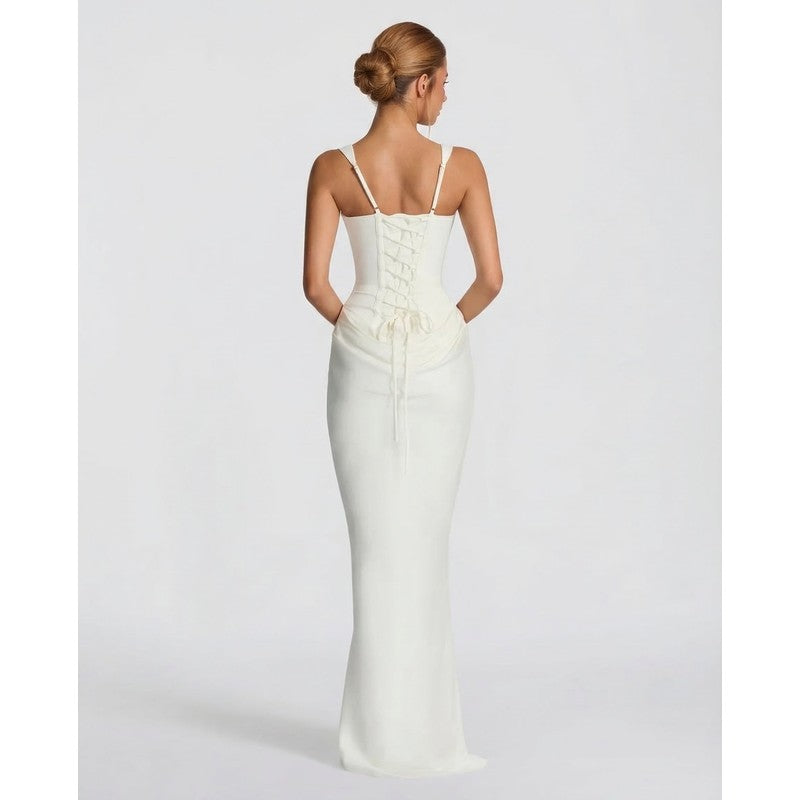 Olivia | Robe longue drapée à corsage corset