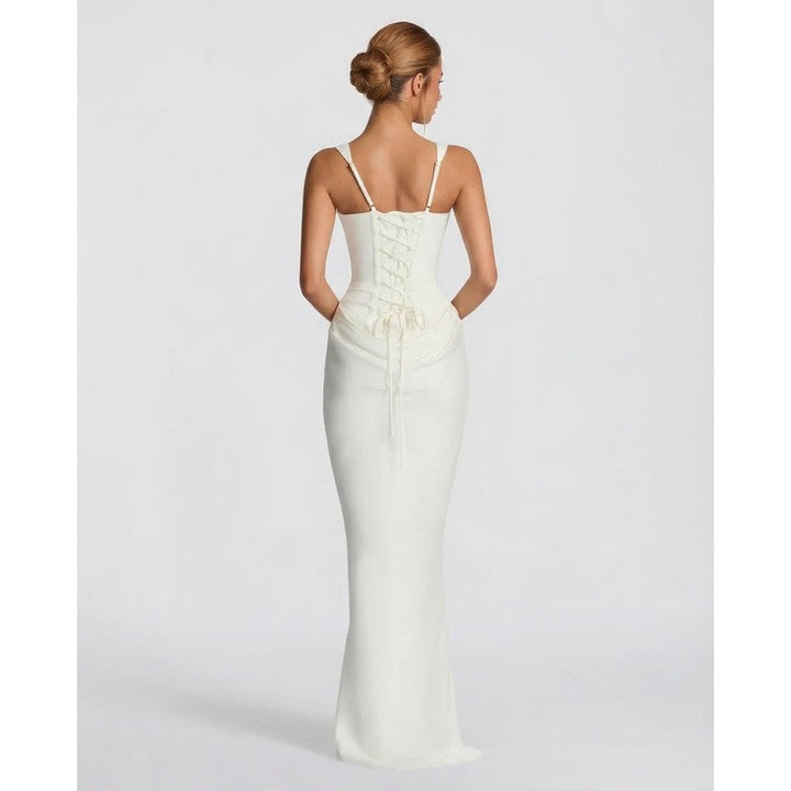 Olivia | Robe longue drapée à corsage corset
