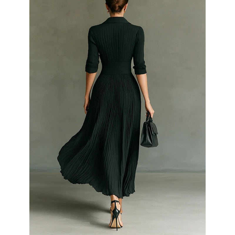 Elvira | Pleated Maxi Dress with V-Neckline